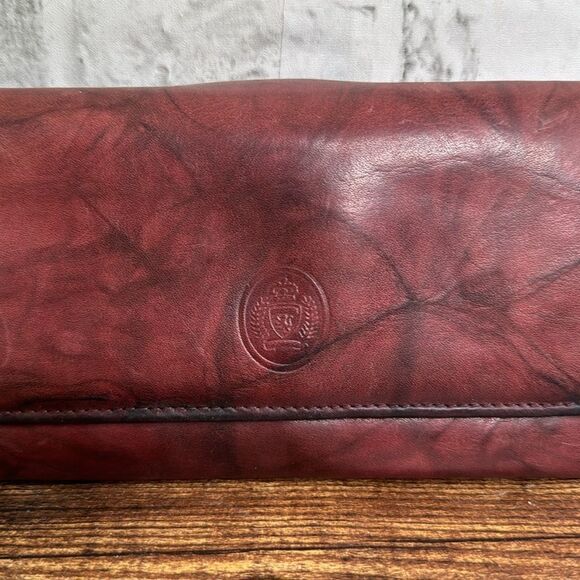 Vintage Etch 2 Prym Full Grain Red Burgundy Leather Wallet - Picture 2 of 8